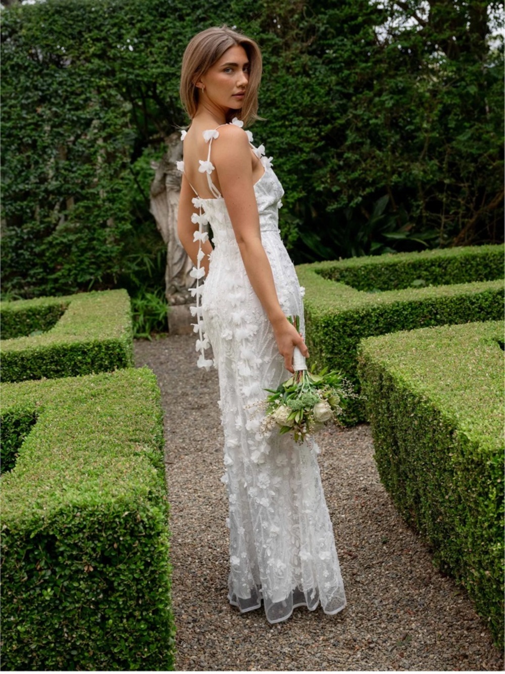 Elliatt White Floral Appliqué Square-Neck Gown with Bow Straps - Picture 2 of 5